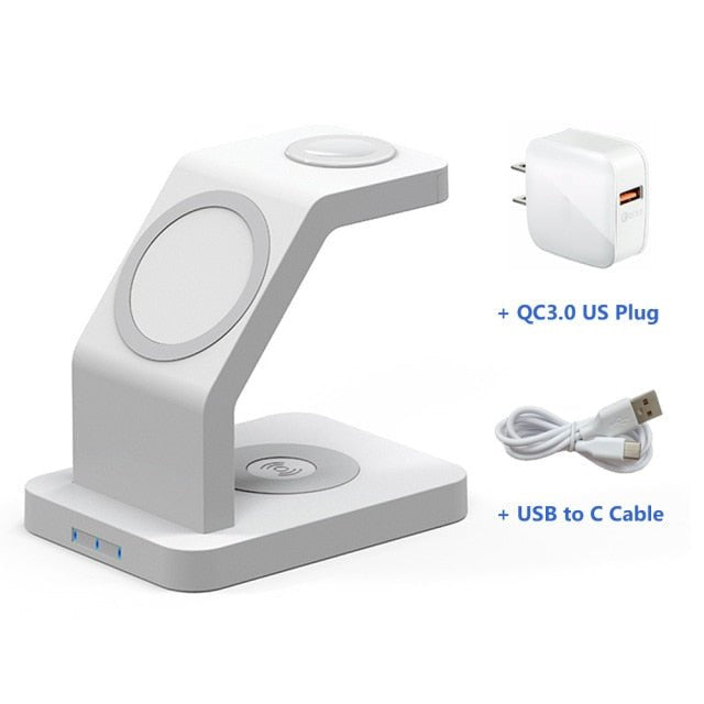 15W Qi Magnetic Wireless Charger 3 in 1 for iPhone 12 Pro Max, Mini, Apple Watch, and AirPods Pro, featuring a sleek black design.