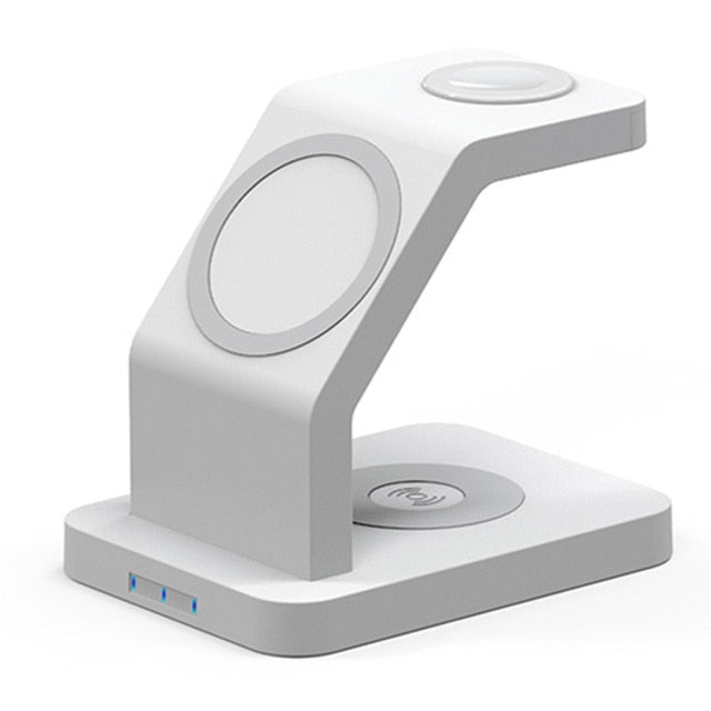 15W Qi Magnetic Wireless Charger 3 in 1 for iPhone 12 Pro Max, Mini, Apple Watch, and AirPods Pro, featuring a sleek black design.