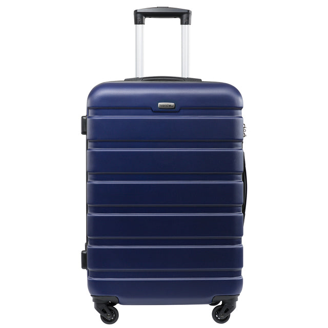 A stylish 16/20/24/28 inch luggage set on wheels, showcasing durable polyester material and spinner wheels for easy mobility.