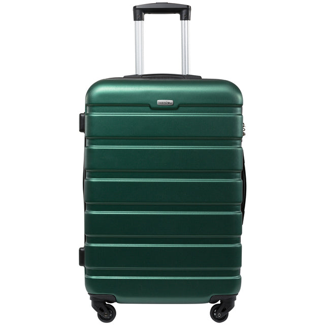 A stylish 16/20/24/28 inch luggage set on wheels, showcasing durable polyester material and spinner wheels for easy mobility.