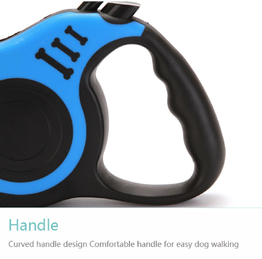 A 16.5FT Automatic Retractable Dog Leash in vibrant colors, showcasing its ergonomic grip and durable design.