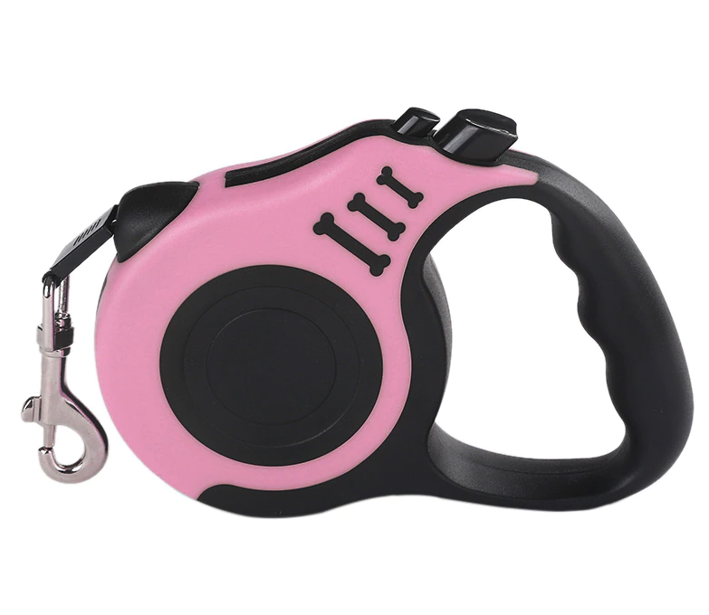 A 16.5FT Automatic Retractable Dog Leash in vibrant colors, showcasing its ergonomic grip and durable design.