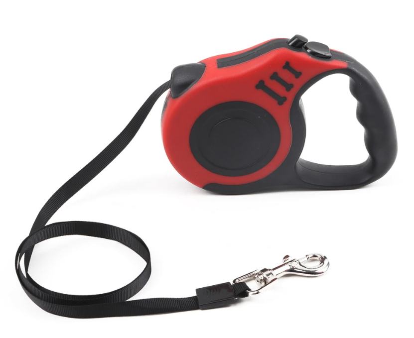 A 16.5FT Automatic Retractable Dog Leash in vibrant colors, showcasing its ergonomic grip and durable design.