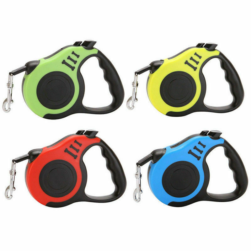 A 16.5FT Automatic Retractable Dog Leash in vibrant colors, showcasing its ergonomic grip and durable design.