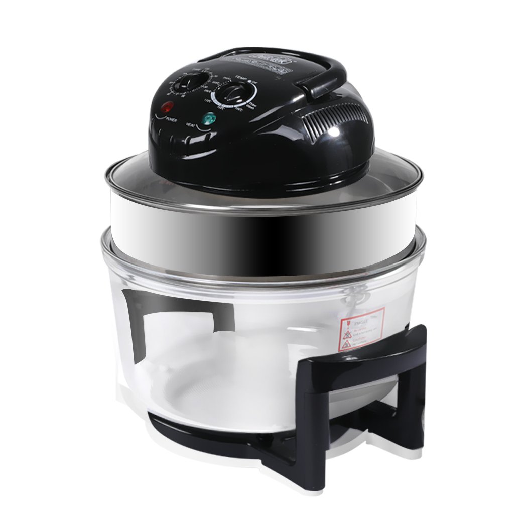 17L Digital Commercial Convection Oven Turbo Electric Air Fryer with a sleek black design and transparent glass bowl, showcasing its modern features.