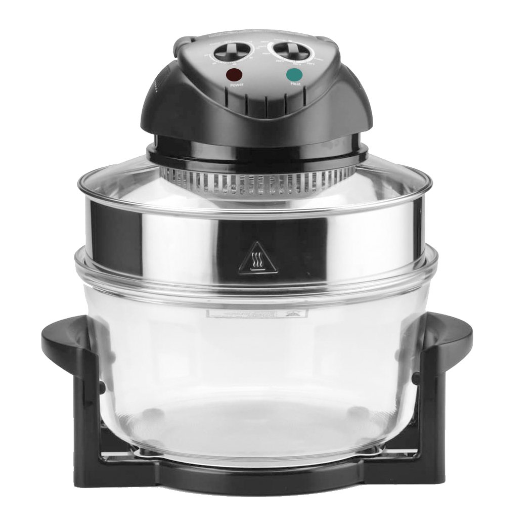 17L Digital Commercial Convection Oven Turbo Electric Air Fryer with a sleek black design and transparent glass bowl, showcasing its modern features.