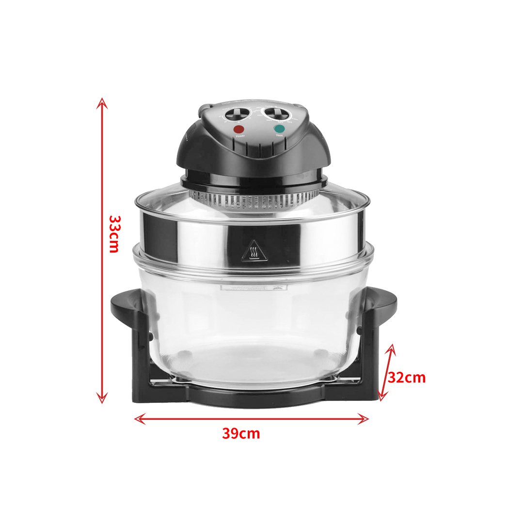 17L Digital Commercial Convection Oven Turbo Electric Air Fryer with a sleek black design and transparent glass bowl, showcasing its modern features.