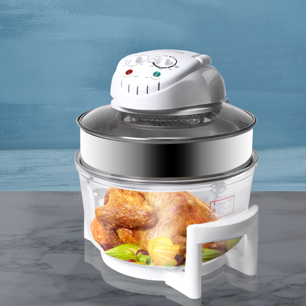 17L Turbo Convection Oven Halogen Cooker with transparent bowl and accessories, showcasing its sleek design and modern features.