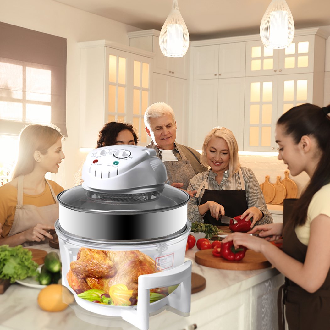 17L Turbo Convection Oven Halogen Cooker with transparent bowl and accessories, showcasing its sleek design and modern features.