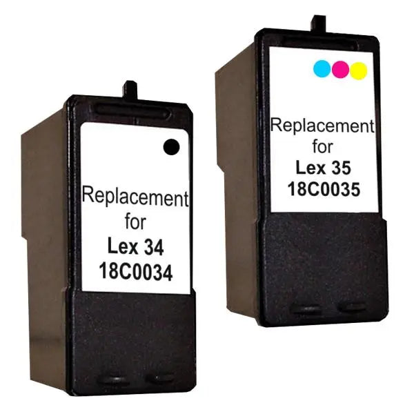 18C0034 no.34 Compatible Inkjet Cartridge Set #1 featuring one black and one color cartridge, designed for Lexmark printers.