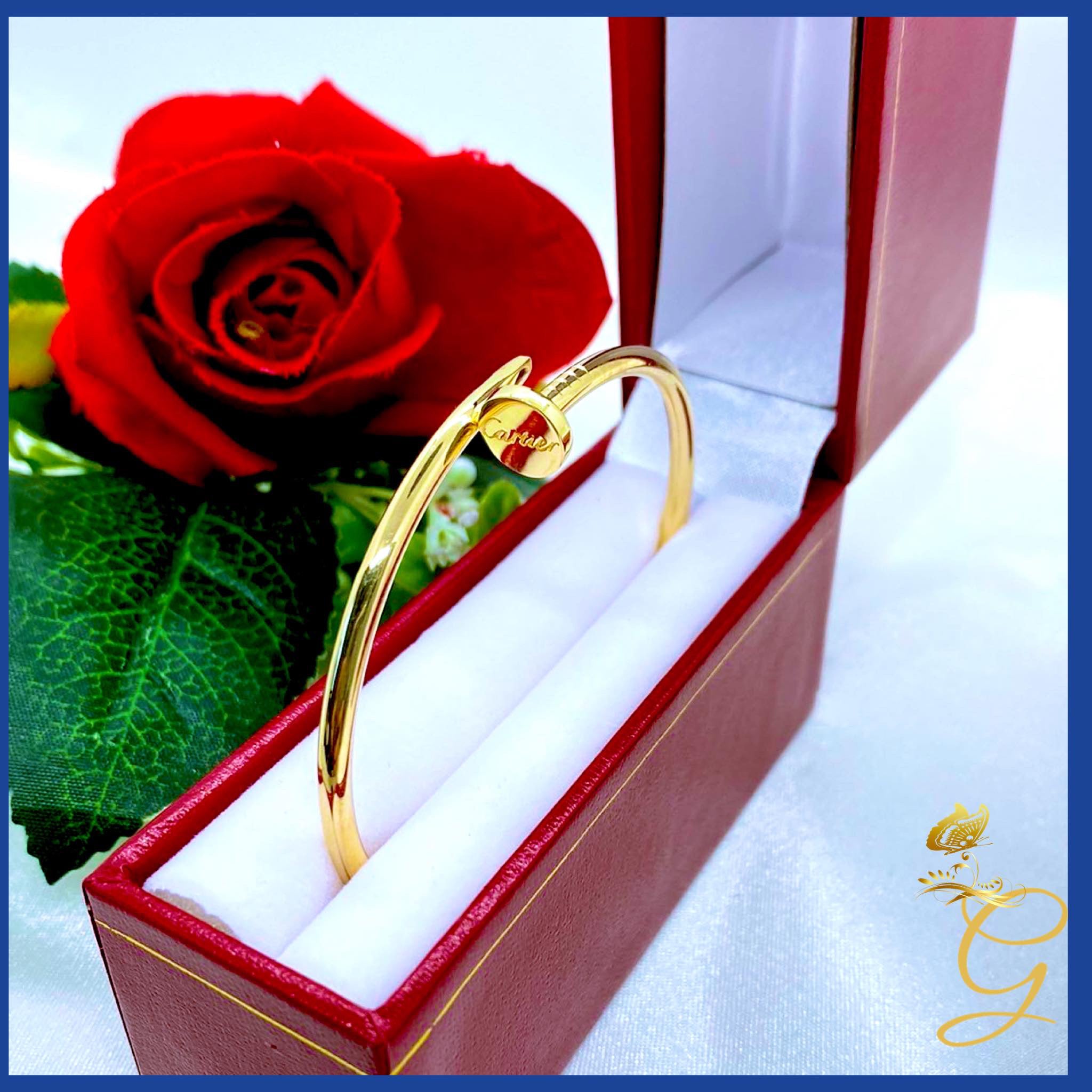 Elegant 18K Real Gold Nail Bangle, solid gold bracelet with a unique nail design, size 18 inches.