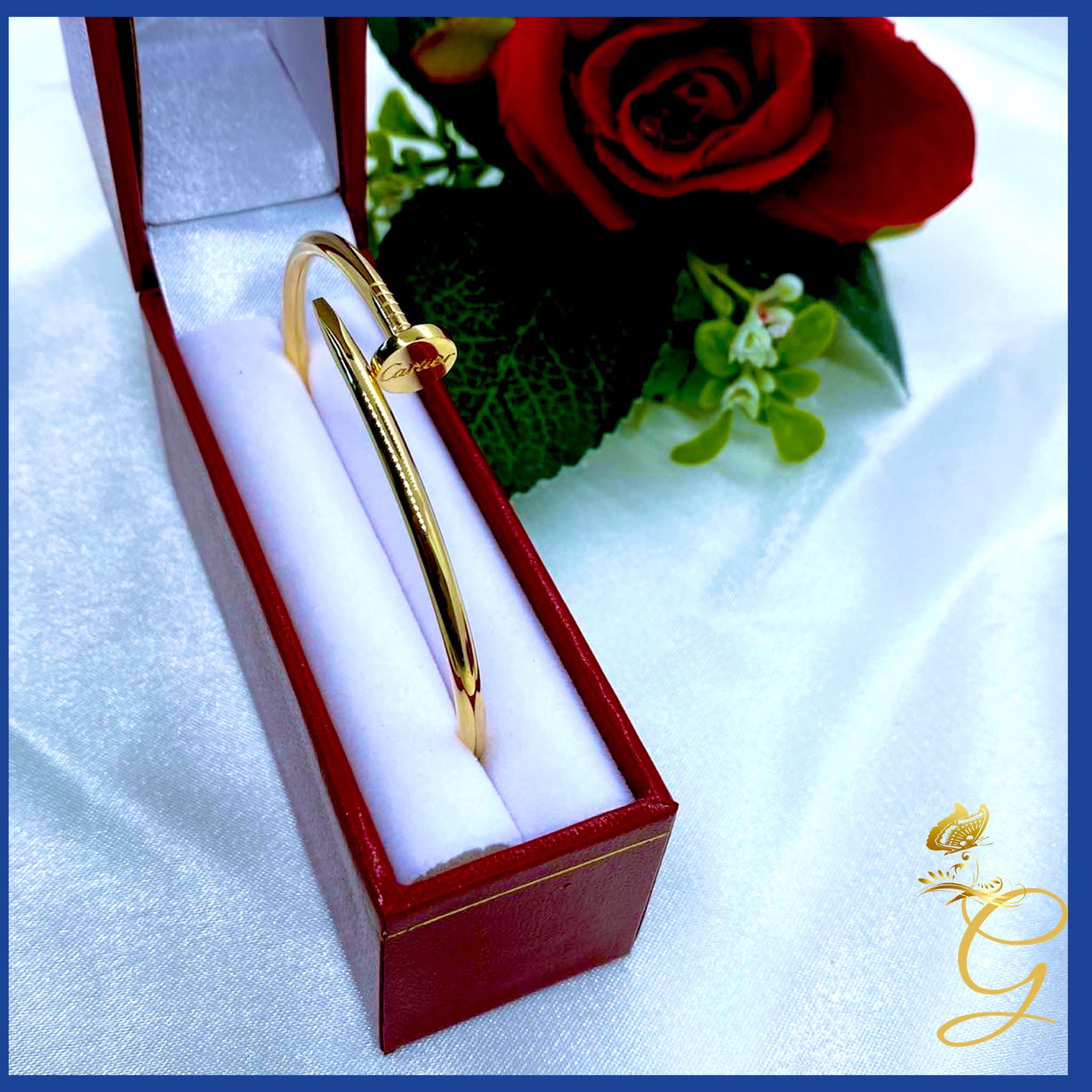 Elegant 18K Real Gold Nail Bangle, solid gold bracelet with a unique nail design, size 18 inches.