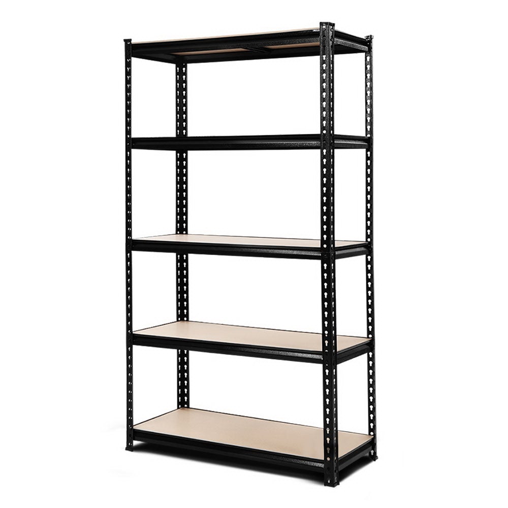 1.8M 5-Shelves Steel Warehouse Shelving Racking in Matte Black, showcasing its sturdy construction and adjustable shelves.