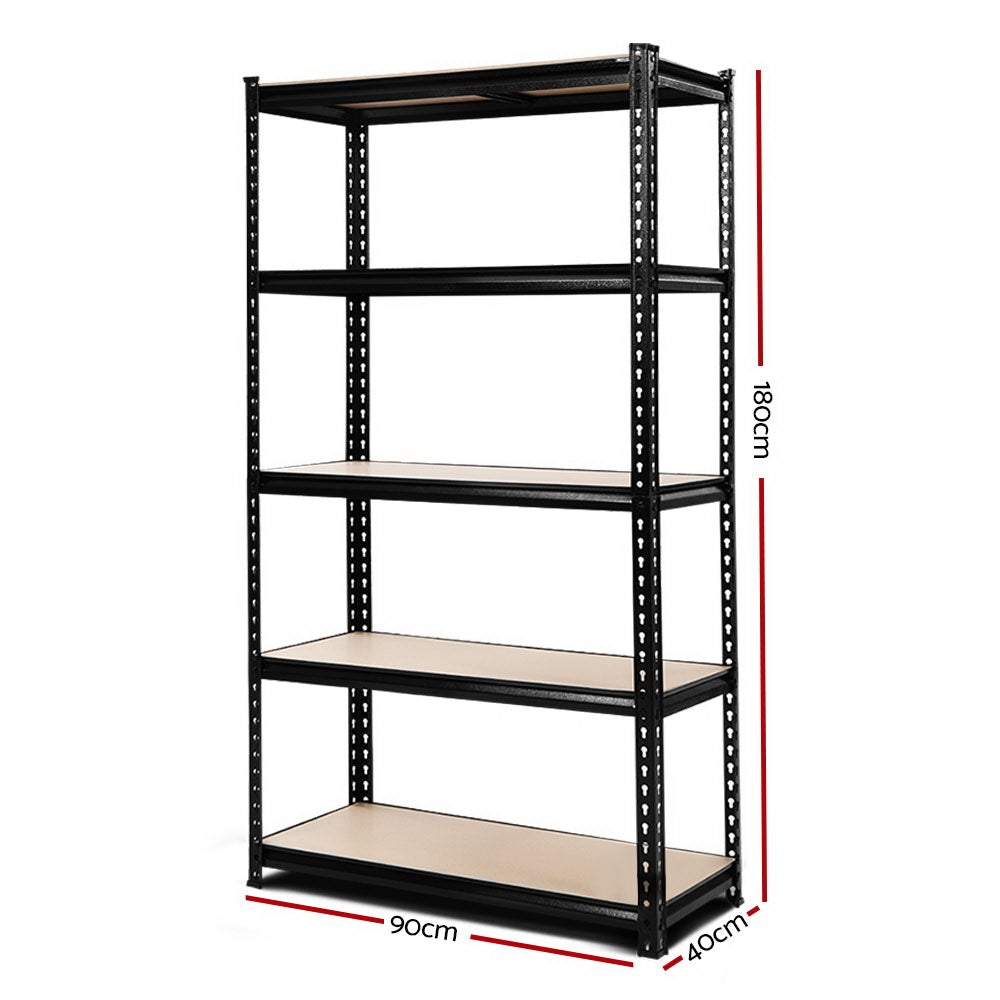 1.8M 5-Shelves Steel Warehouse Shelving Racking in Matte Black, showcasing its sturdy construction and adjustable shelves.