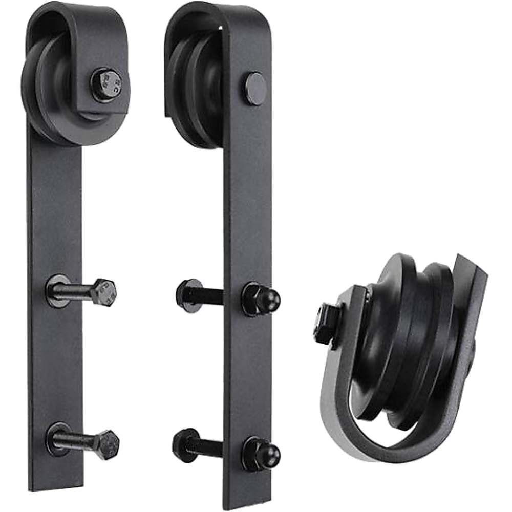 1.8m heavy-duty sliding barn door hardware kit featuring black industrial-grade metal components for rustic home decor.