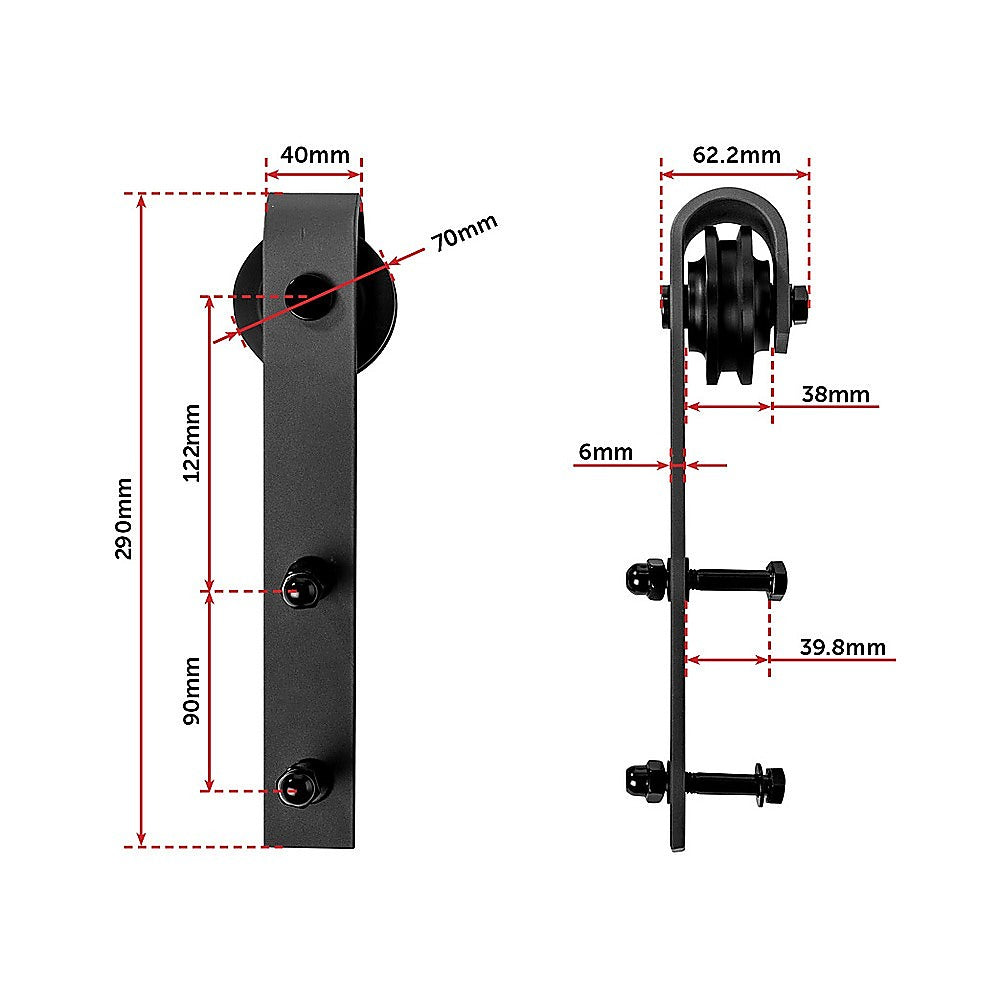 1.8m heavy-duty sliding barn door hardware kit featuring black industrial-grade metal components for rustic home decor.