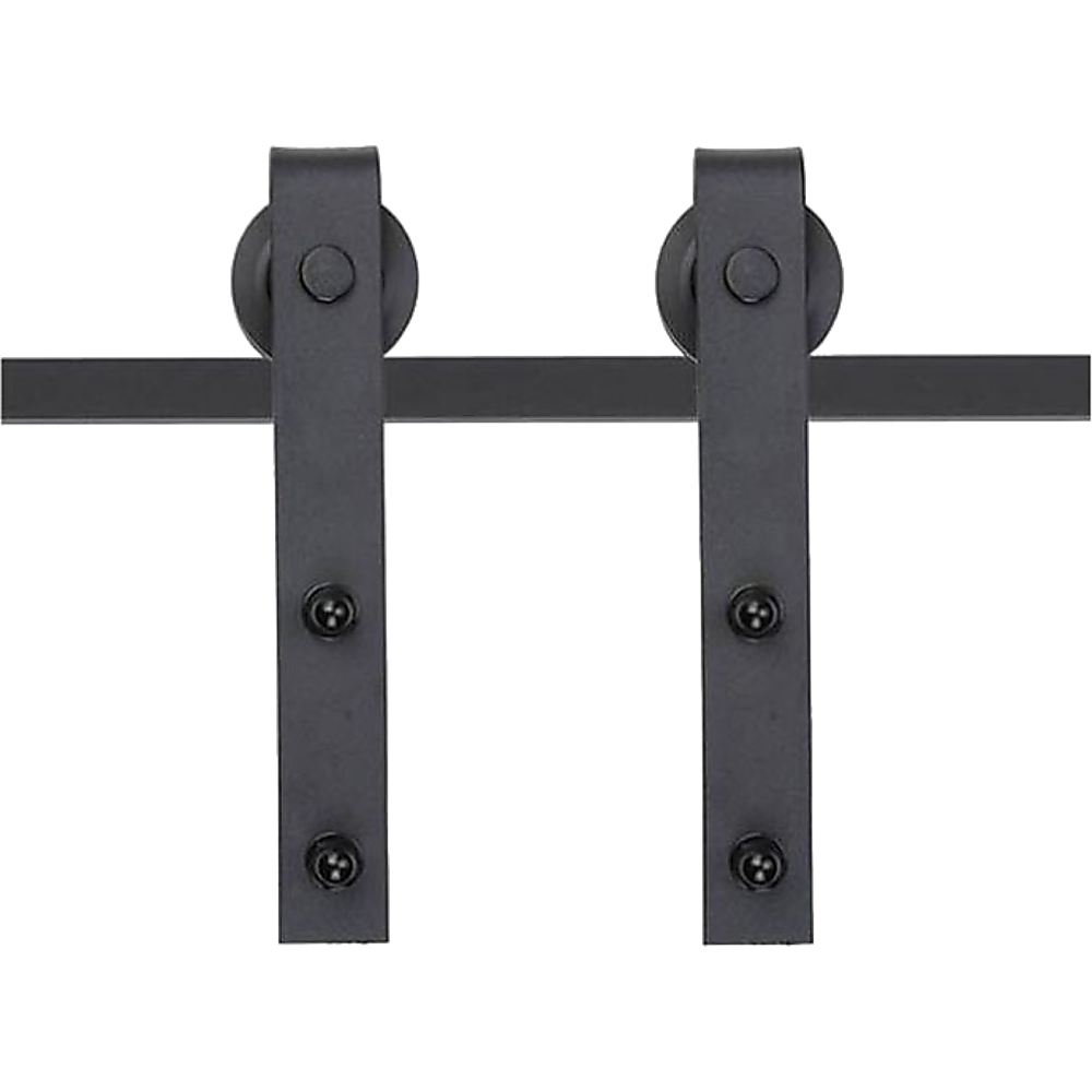 1.8m heavy-duty sliding barn door hardware kit featuring black industrial-grade metal components for rustic home decor.
