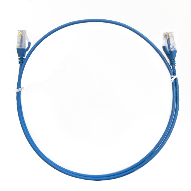 Pack of 50 blue 1m Cat 6 Ultra Thin LSZH Ethernet Network Cables, showcasing their slim design and quality connectors.