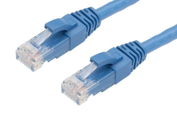 Pack of 50 blue 1m CAT6 RJ45-RJ45 Ethernet network cables, showcasing high-quality connectors and durable PVC jacket.