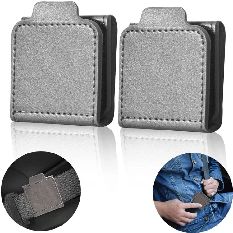 Gray car seat belt anti-strangle adjuster for children and adults, designed for comfort and safety.