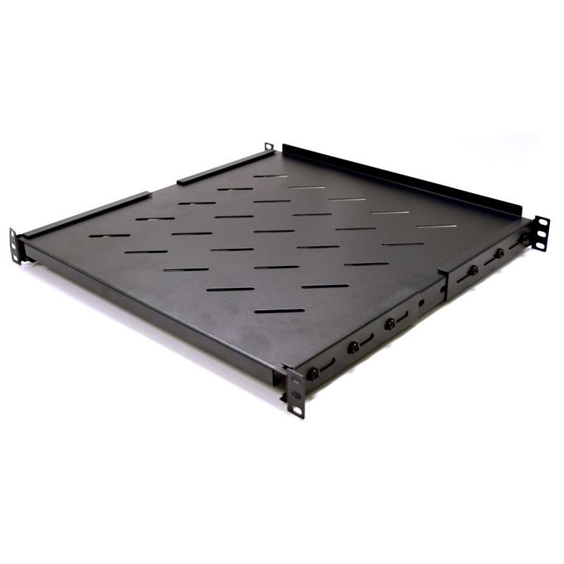 1RU Universal Fixed Shelf designed for server racks, made of high-quality steel, supports up to 80kg, with perforated design for airflow.