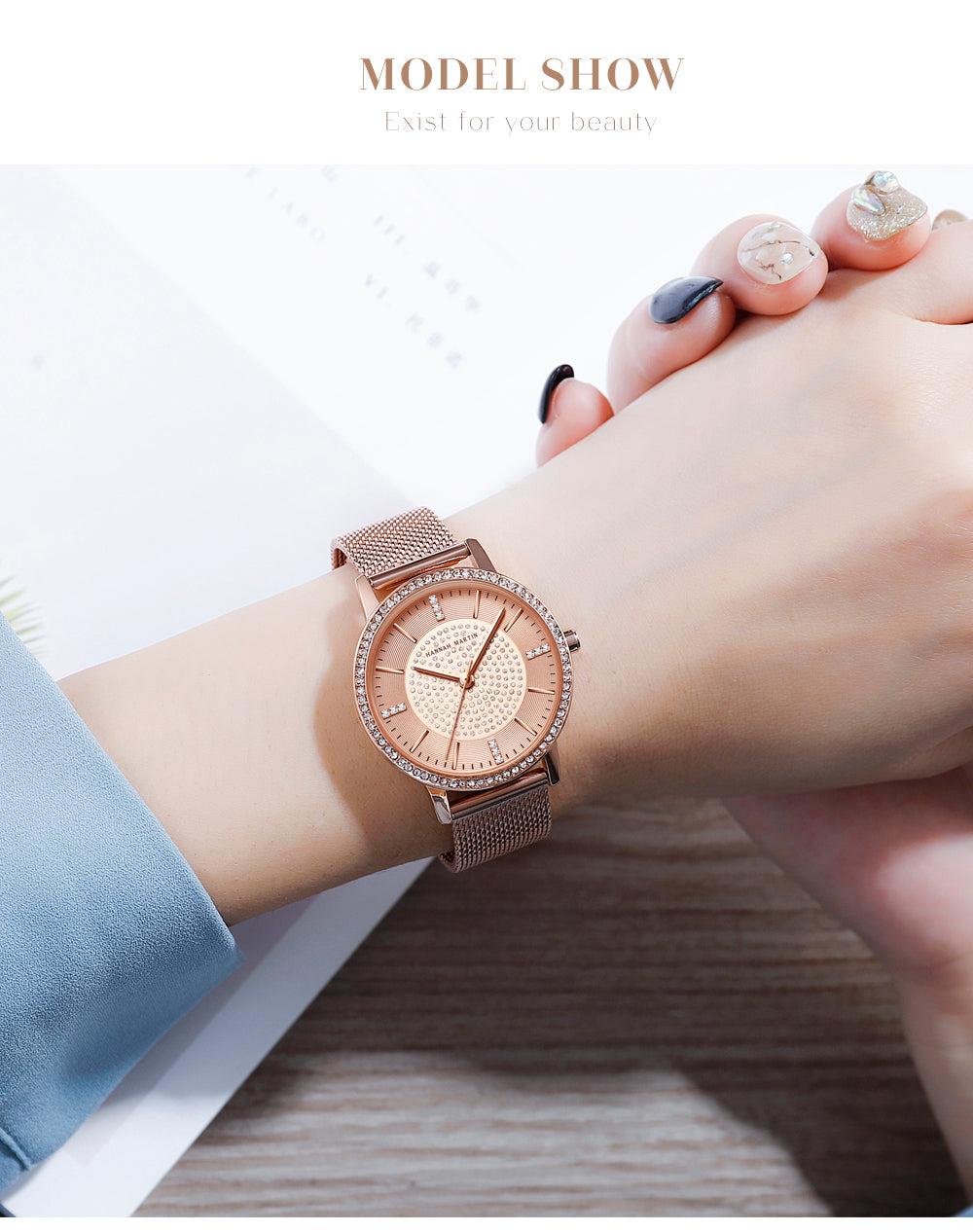 A luxurious women's bracelet watch featuring rhinestones and a quartz movement, elegantly designed with a brass case and stainless steel band.