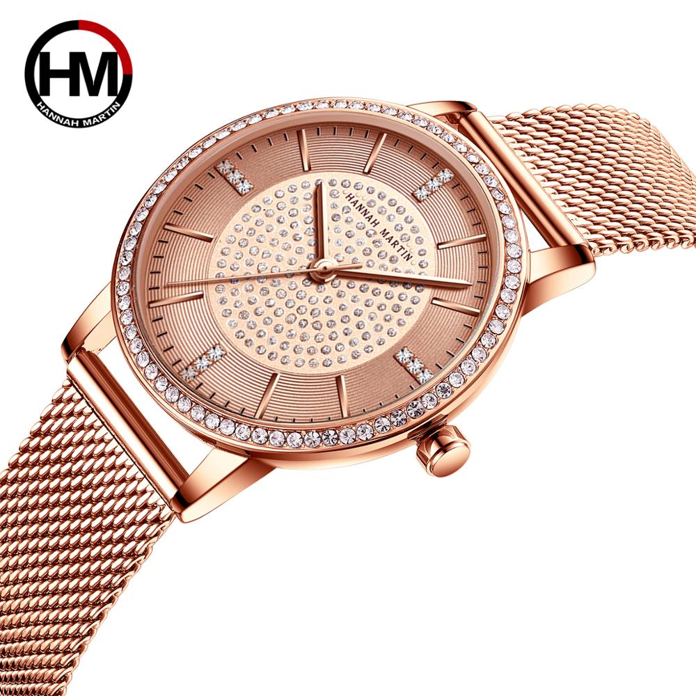 A luxurious women's bracelet watch featuring rhinestones and a quartz movement, elegantly designed with a brass case and stainless steel band.