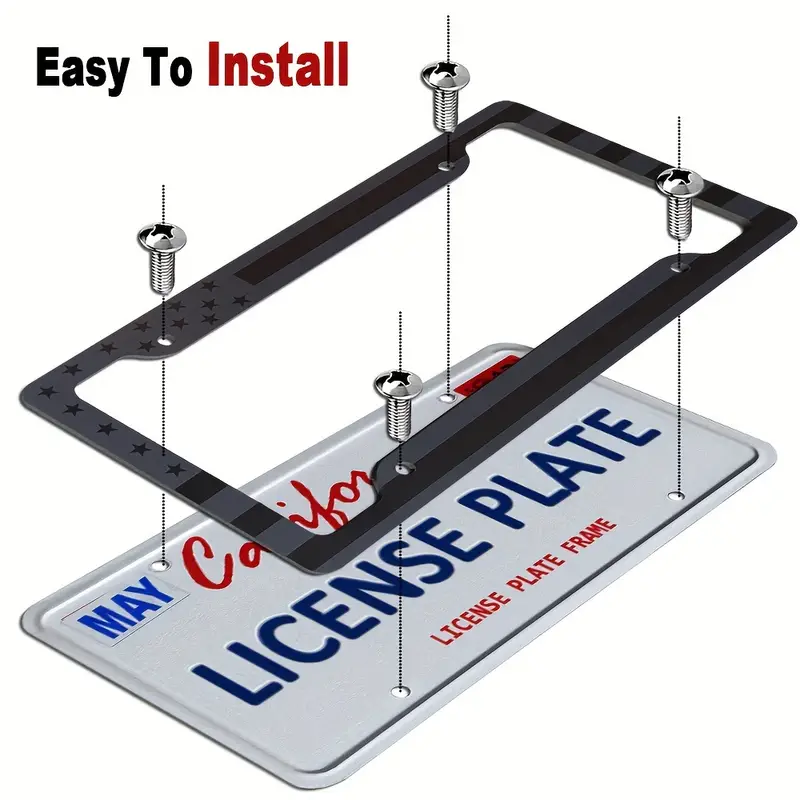 Black 3D USA American Flag License Plate Frame Holder showcasing embossed stars and stripes design.