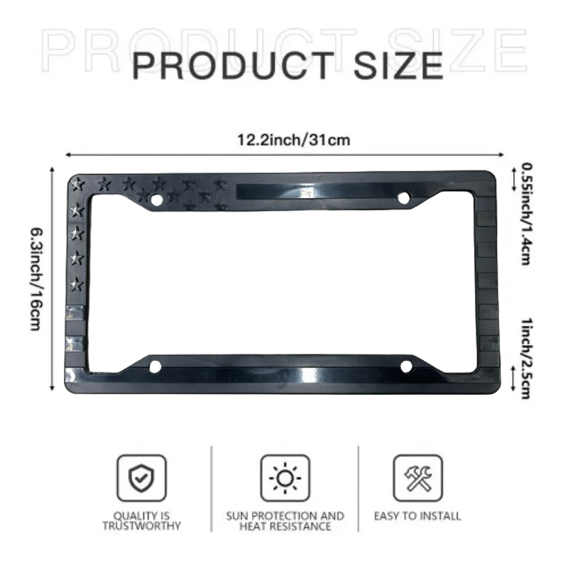 Black 3D USA American Flag License Plate Frame Holder showcasing embossed stars and stripes design.