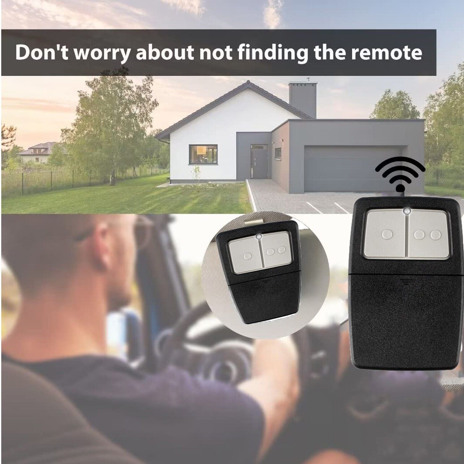 2 For Universal Clicker 375LM 375UT KLIK1U Garage Door Opener Remote with visor clip and illuminated buttons.