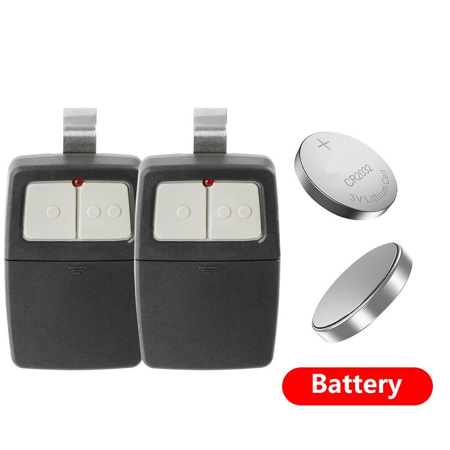 2 For Universal Clicker 375LM 375UT KLIK1U Garage Door Opener Remote with visor clip and illuminated buttons.