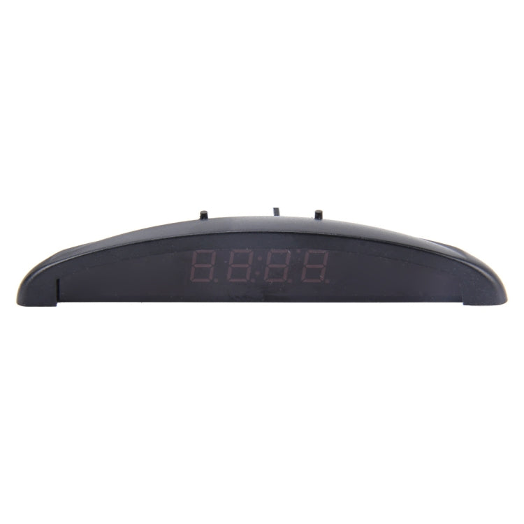 Green 2 in 1 Car LED Digital Display Thermometer Clock mounted on a car vent, showcasing its sleek design and digital display.