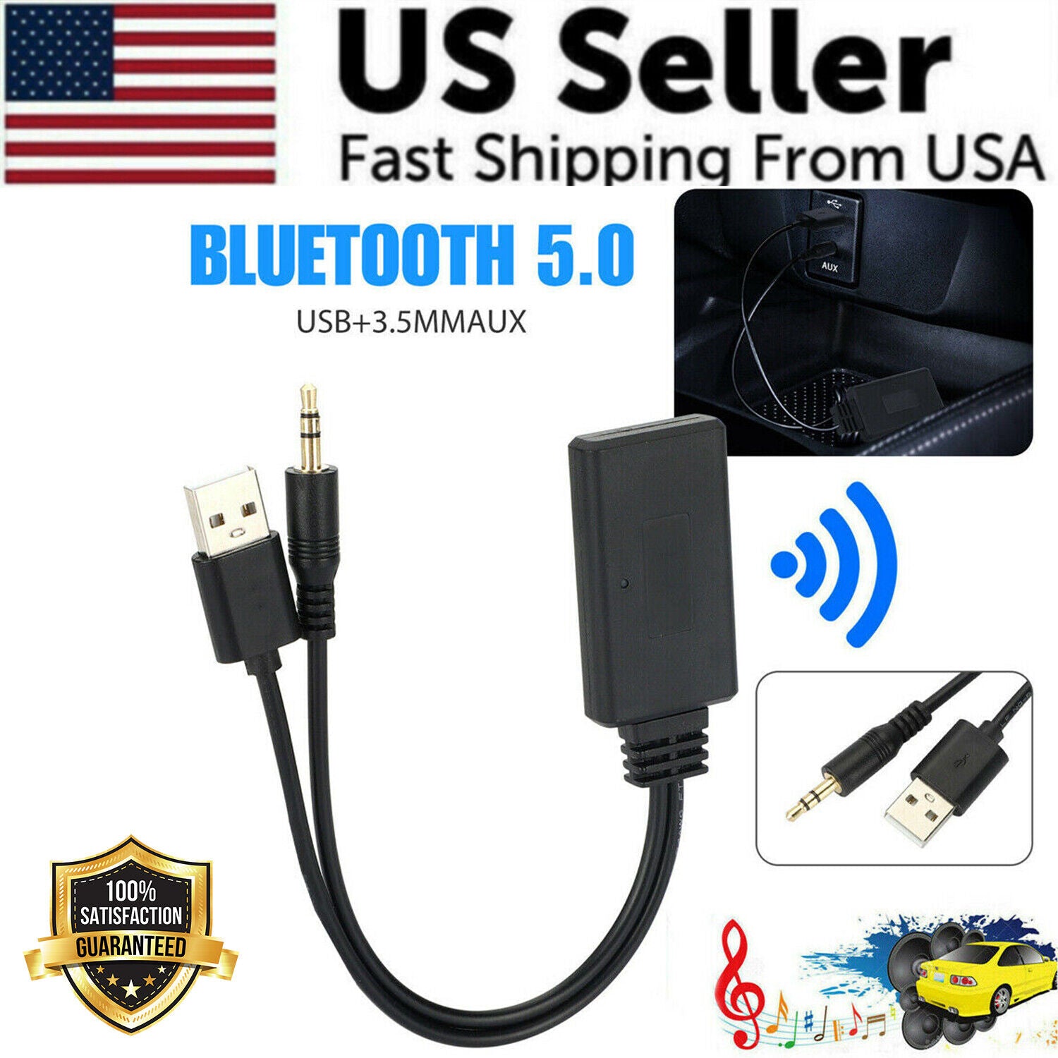 2 In 1 USB Bluetooth 5.0 Transmitter Receiver Adapter for PC, featuring a compact design and USB connectivity.