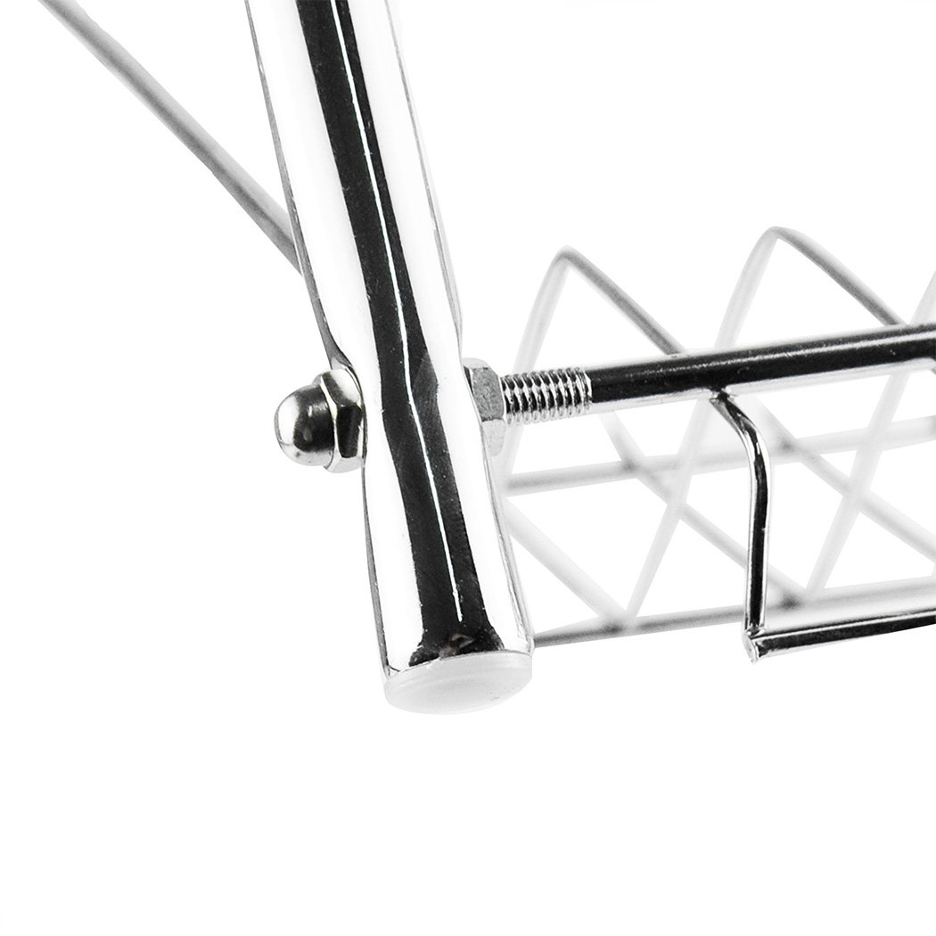 2 Layer Dish Drainer Cutlery Holder Rack made of stainless steel, featuring a modern design with a removable drain pan and organized sections for cutlery and cups.