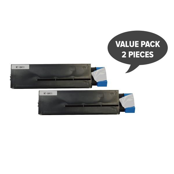 Two 44574703 B411 Premium Generic Black Toner cartridges, designed for high-quality printing with a page yield of 3000.