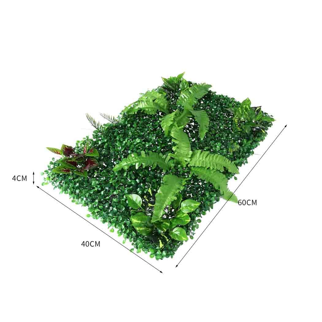 Two pieces of artificial hedge grass plants designed for vertical garden use, showcasing vibrant green leaves and a realistic appearance.