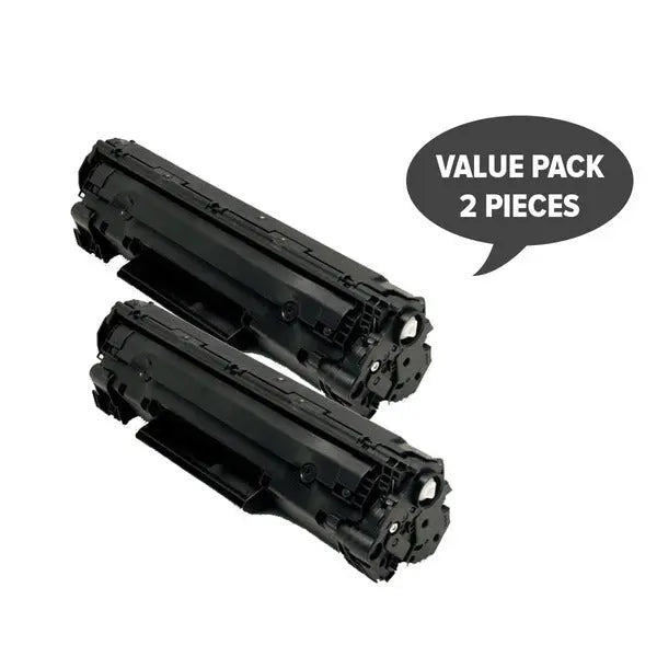 Two premium generic toner cartridges CB435A and CB436A for laser printers, showcasing their sleek design and compatibility.
