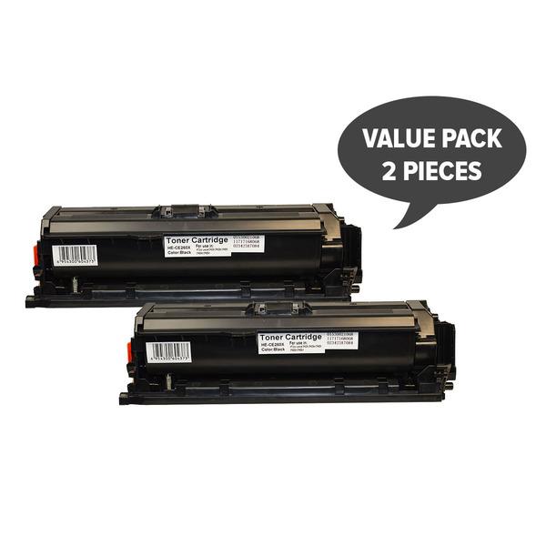 Two CE260X #649X Premium Generic Black Toner cartridges, designed for high-quality printing.