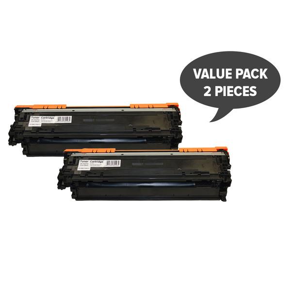 Two CE270A #650A Black toner cartridges, premium quality, compatible with laser printers.