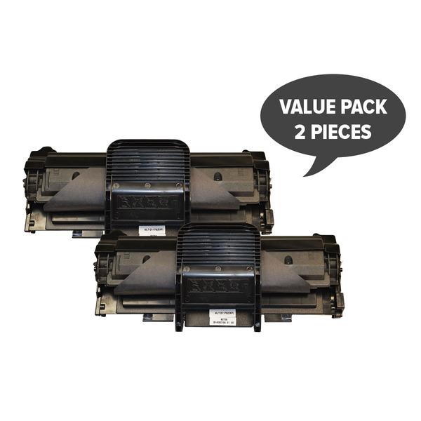 Two MLT-D117S Black Premium Generic Toner cartridges, designed for laser printers, showcasing their sleek design and packaging.