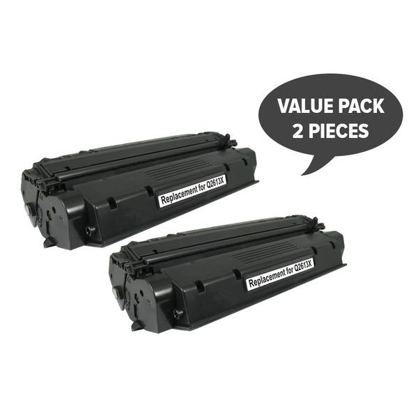 Two remanufactured Q2613X HP #13X/C7115X toner cartridges, showcasing premium quality and compatibility.