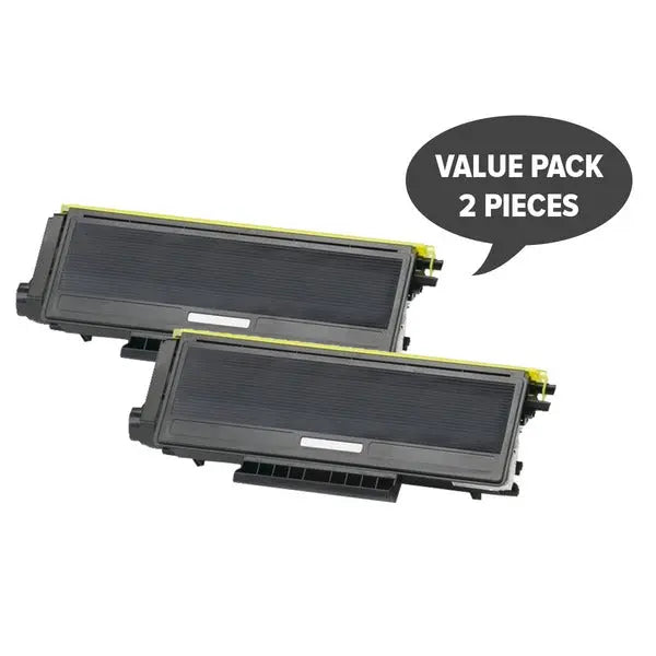 Two TN-3145 Black Premium Generic Toner cartridges, designed for high-quality printing, featuring a sleek black design.