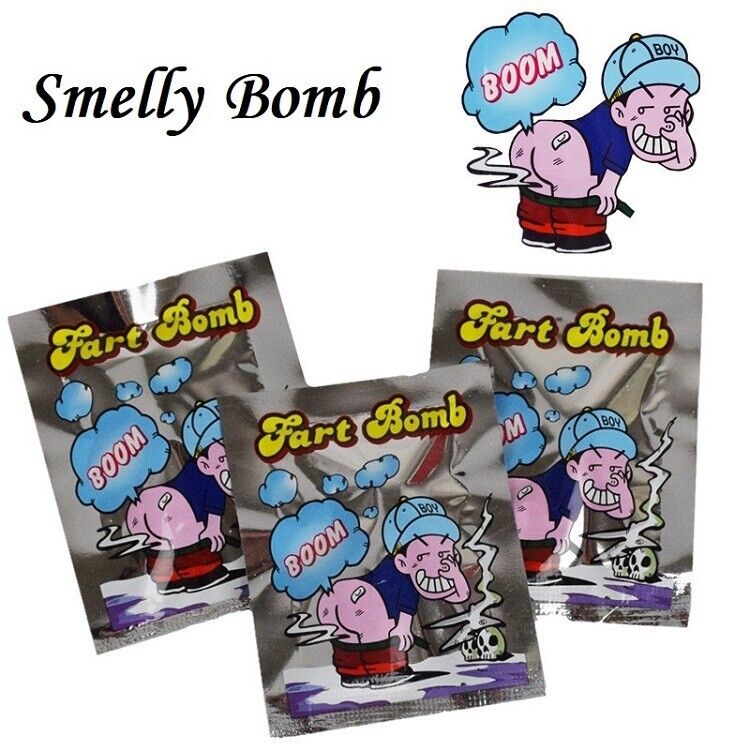 A pack of 20 fart stink bombs designed for pranks, featuring colorful packaging and a humorous design.