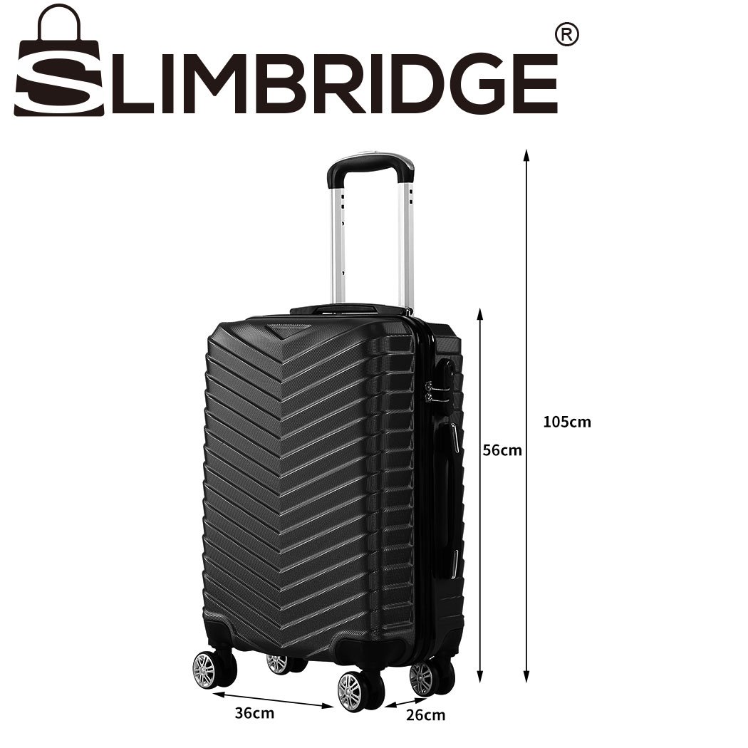 20-inch black travel luggage suitcase with dual wheels and aluminum handle, featuring a combination lock for security.