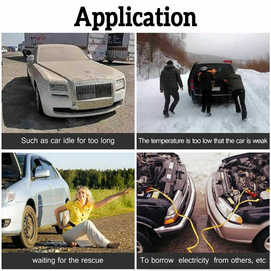 20000mAh Car Jump Starter Booster with smart jumper cables and LED light, designed for quick vehicle starts and device charging.