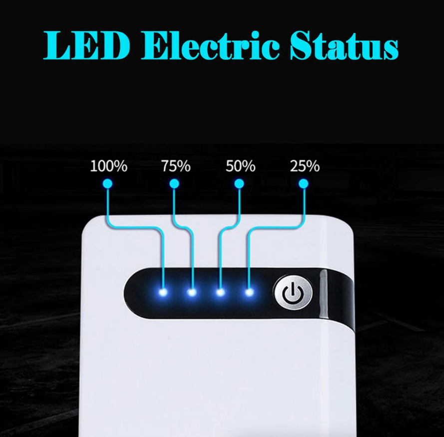 20000mAh Car Jump Starter Booster with smart jumper cables and LED light, designed for quick vehicle starts and device charging.