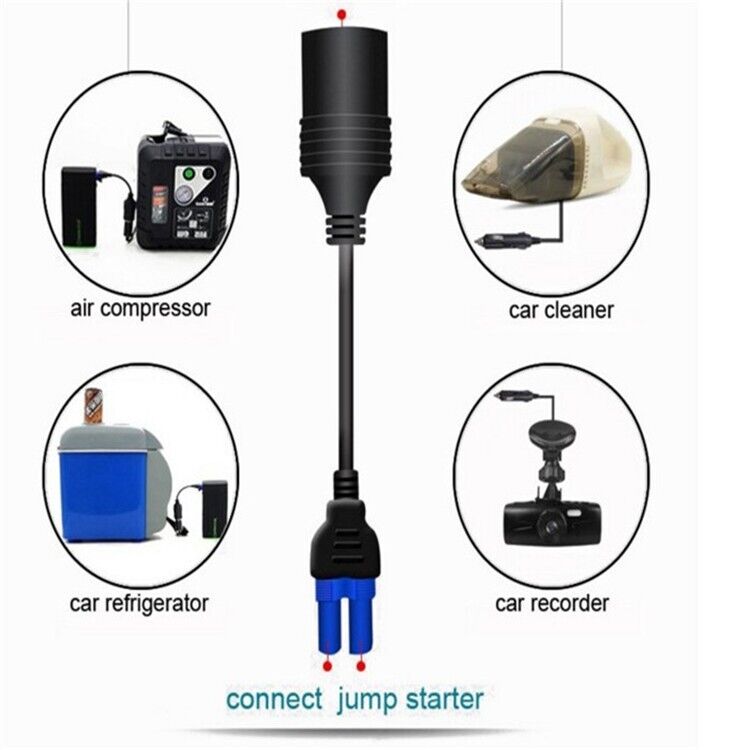 20000mAh Car Jump Starter Booster with smart jumper cables and LED light, designed for quick vehicle starts and device charging.