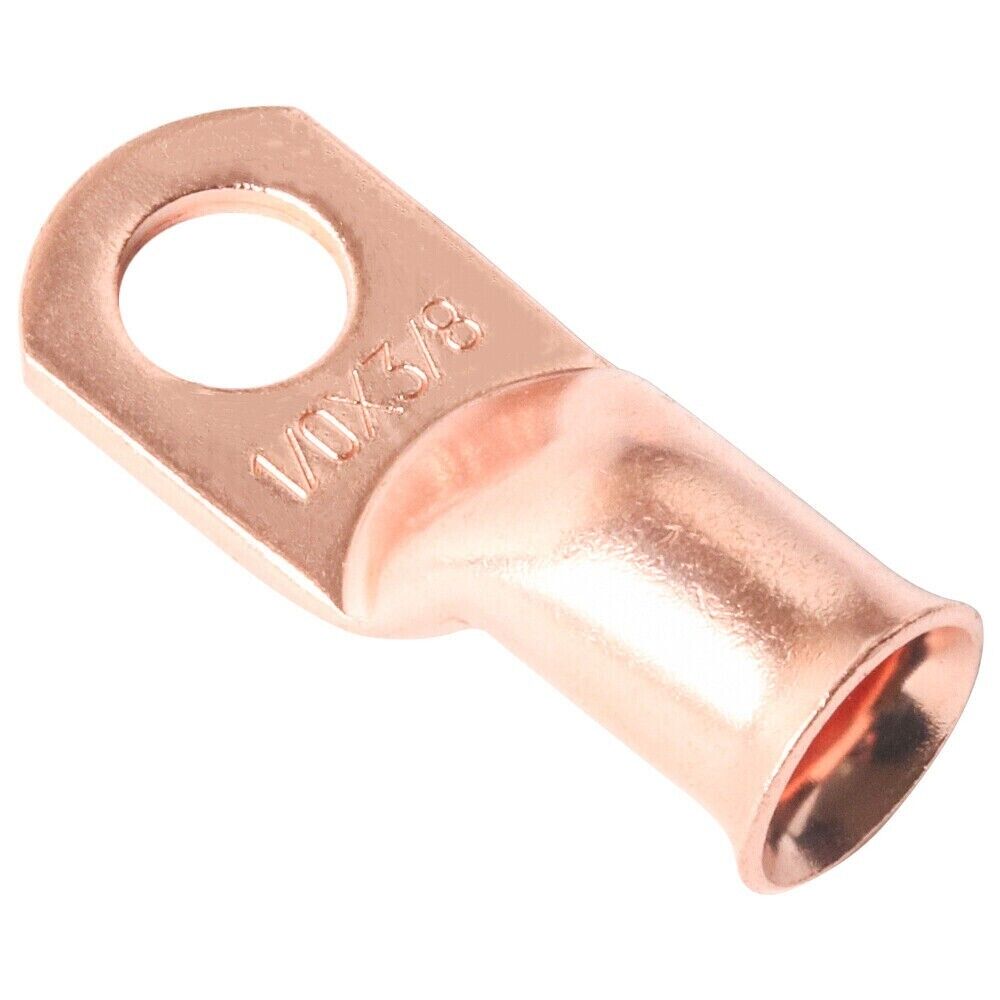 20PCS 1/0 AWG Gauge Copper Lugs with BLACK and RED Heat Shrink Ring Terminals, showcasing their durable and efficient design for electrical connections.