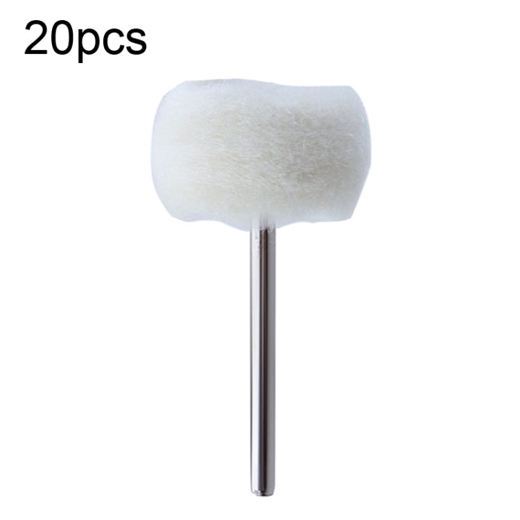 20pcs MT-3YM Cashmere Ball Polishing Wheels arranged neatly, showcasing their cylindrical shape and soft wool texture, ideal for polishing tasks.