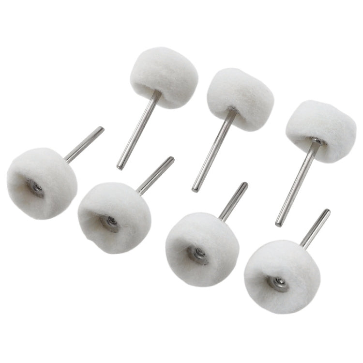 20pcs MT-3YM Cashmere Ball Polishing Wheels arranged neatly, showcasing their cylindrical shape and soft wool texture, ideal for polishing tasks.